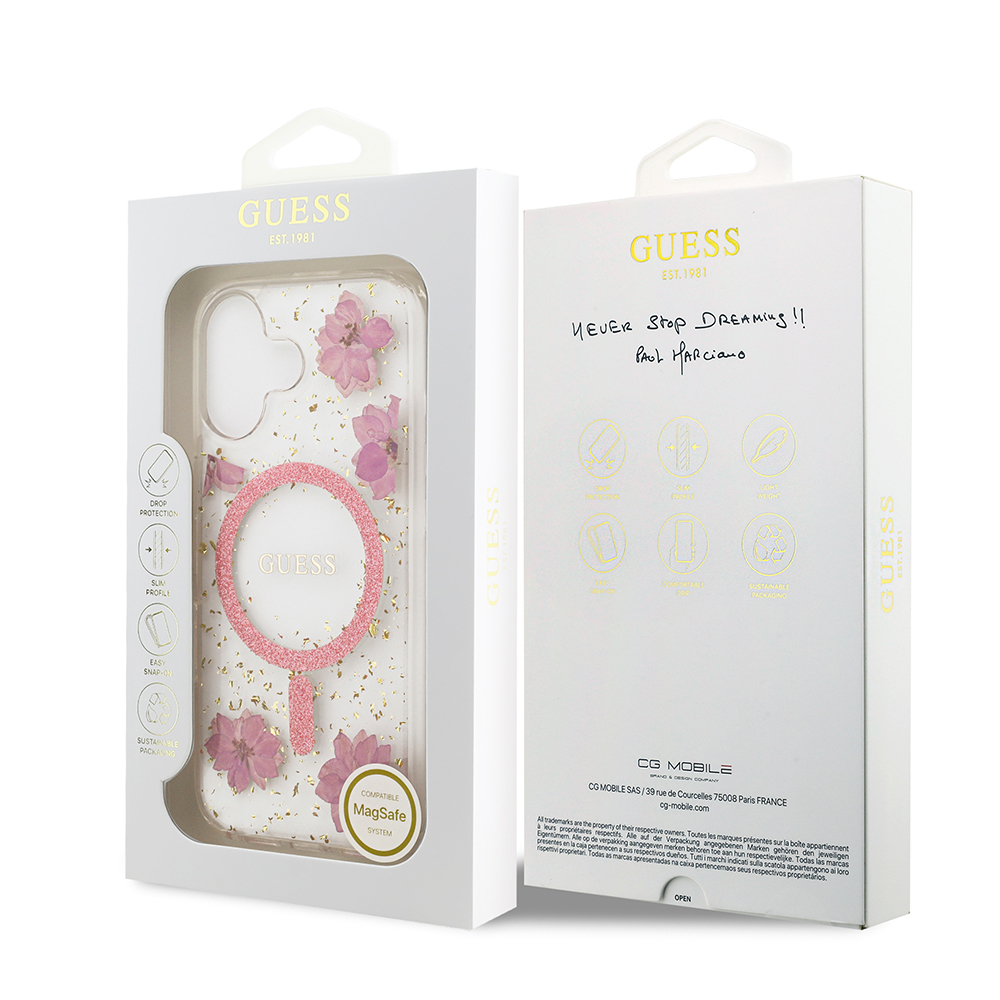 Apple iPhone 17 Case Guess Original Licensed M-safe Charging Special Transparent Resin Flowers Cover - 10