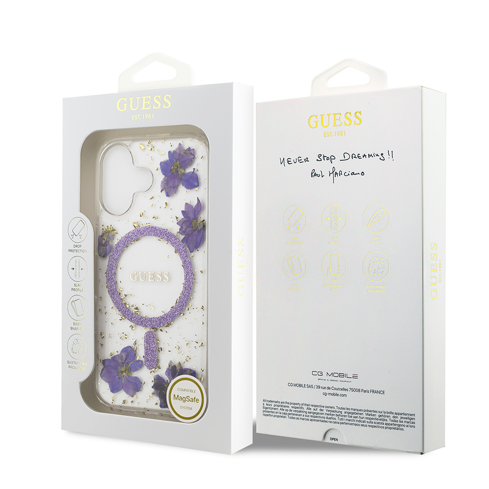 Apple iPhone 17 Case Guess Original Licensed M-safe Charging Special Transparent Resin Flowers Cover - 17