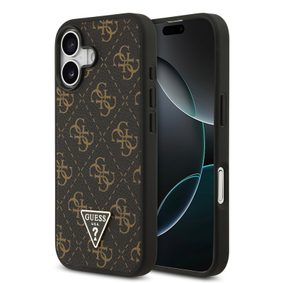 Apple iPhone 17 Case Guess Original Licensed PU Leather 4G Patterned Triangle Logo Cover Black