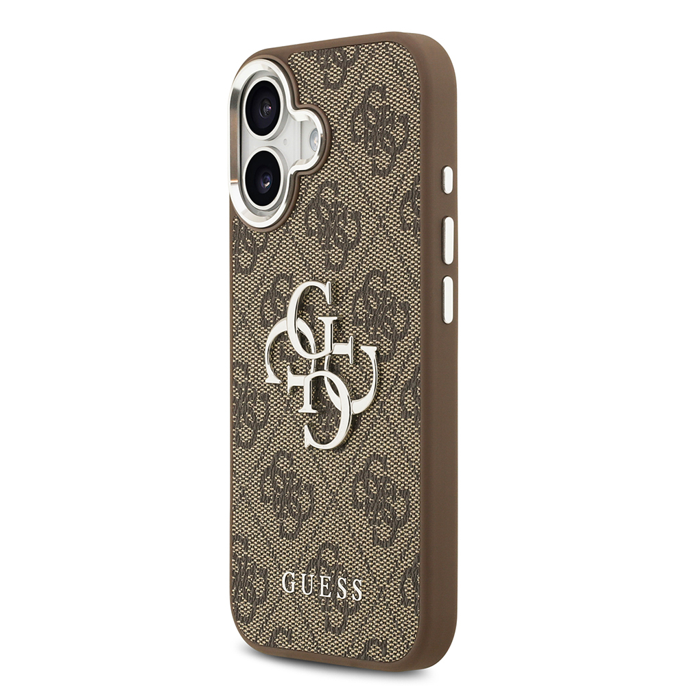 Apple iPhone 17 Case Guess Original Licensed Silver Metal Camera Frame 4G Patterned Metal Big 4G and Text Logo Cover - 4