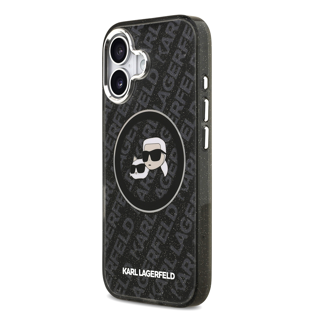 Apple iPhone 17 Case Karl Lagerfeld Original Licensed Glittery Karl & Choupette Heads Cover - 5