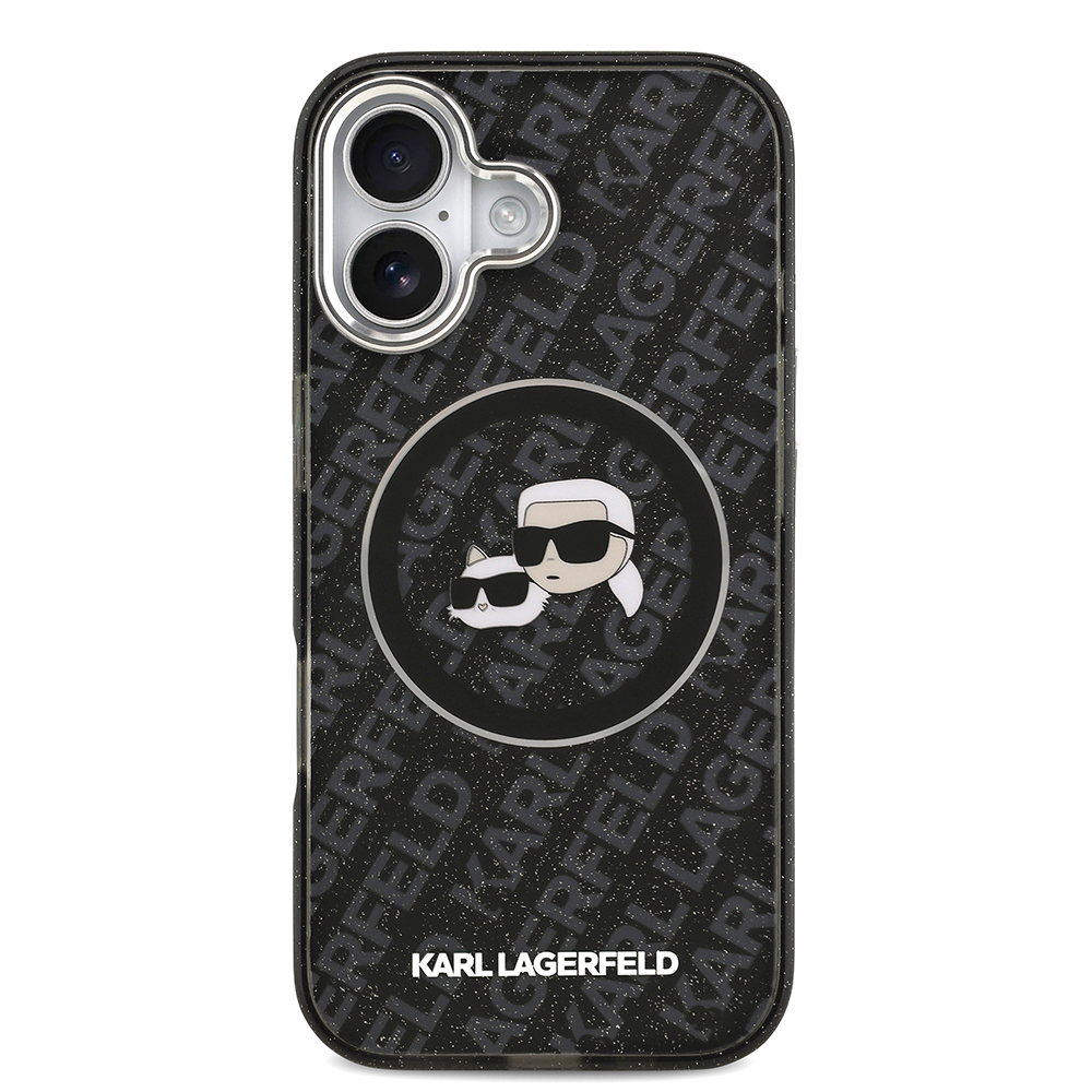 Apple iPhone 17 Case Karl Lagerfeld Original Licensed Glittery Karl & Choupette Heads Cover - 6