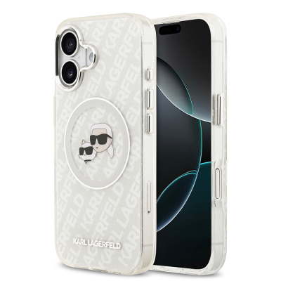 Apple iPhone 17 Case Karl Lagerfeld Original Licensed Glittery Karl & Choupette Heads Cover Grey