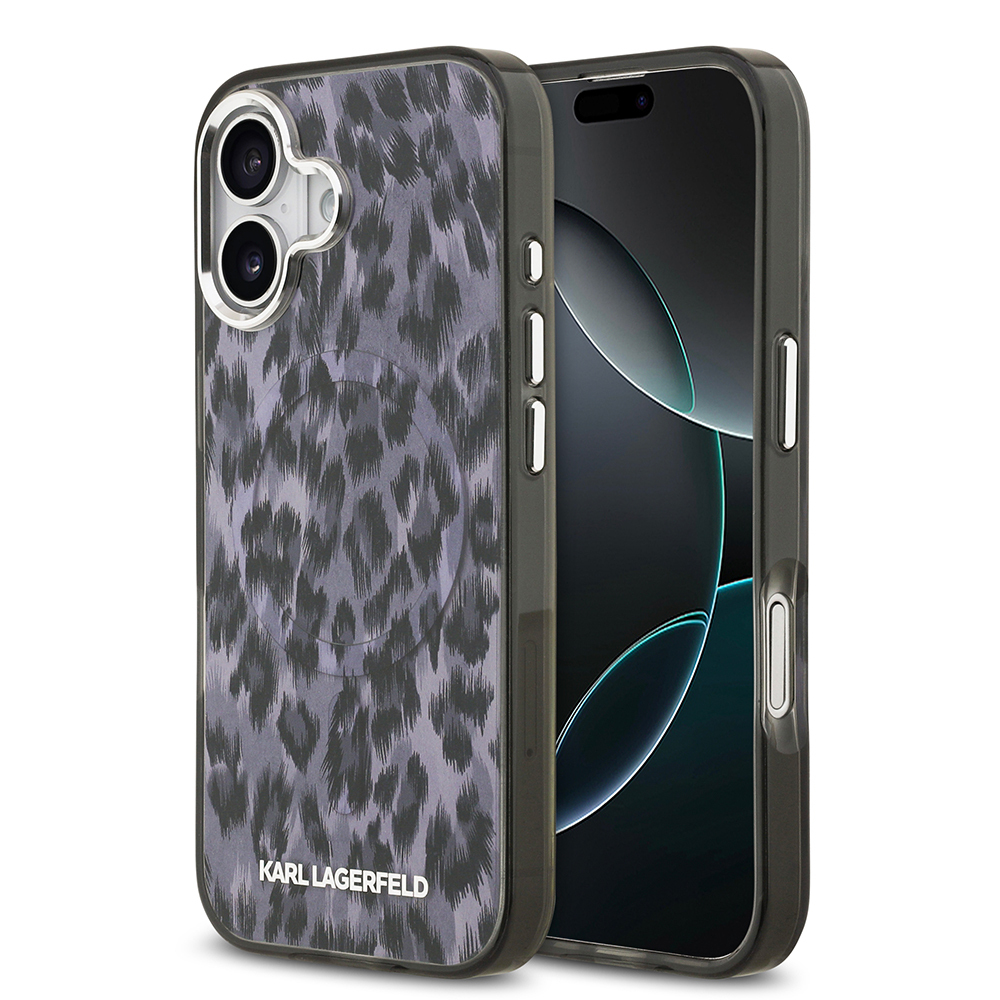 Apple iPhone 17 Case Karl Lagerfeld Original Licensed M-Safe Charging Feature IML Leopard Print Cover - 1