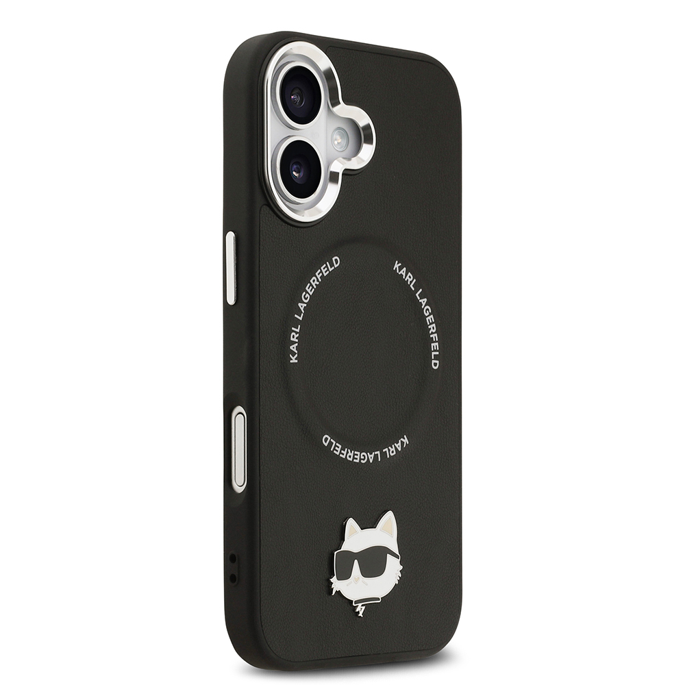 Apple iPhone 17 Case Karl Lagerfeld Original Licensed M-Safe Charging Feature Metal Camera and Button Design Choupette PU Leather Cover - 5