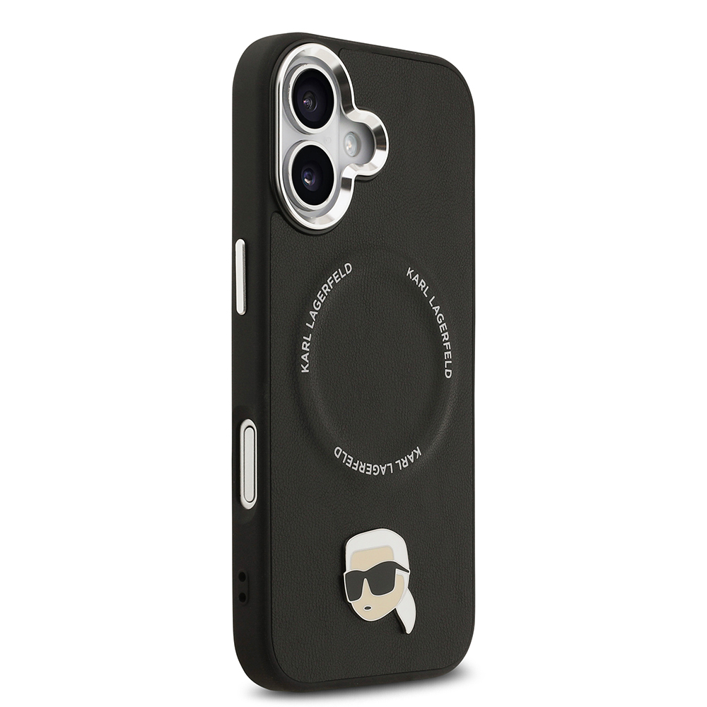 Apple iPhone 17 Case Karl Lagerfeld Original Licensed M-safe Charging Feature Metal Camera and Button Design Karl PU Leather Cover - 5