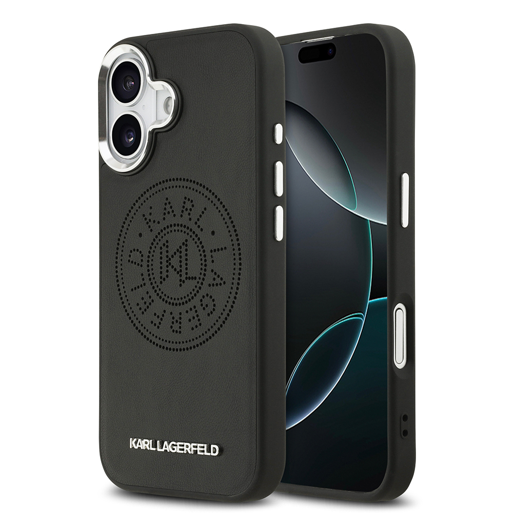 Apple iPhone 17 Case Karl Lagerfeld Original Licensed M-safe Charging Feature Perforated Design Metal Logo PU Leather Cover - 1