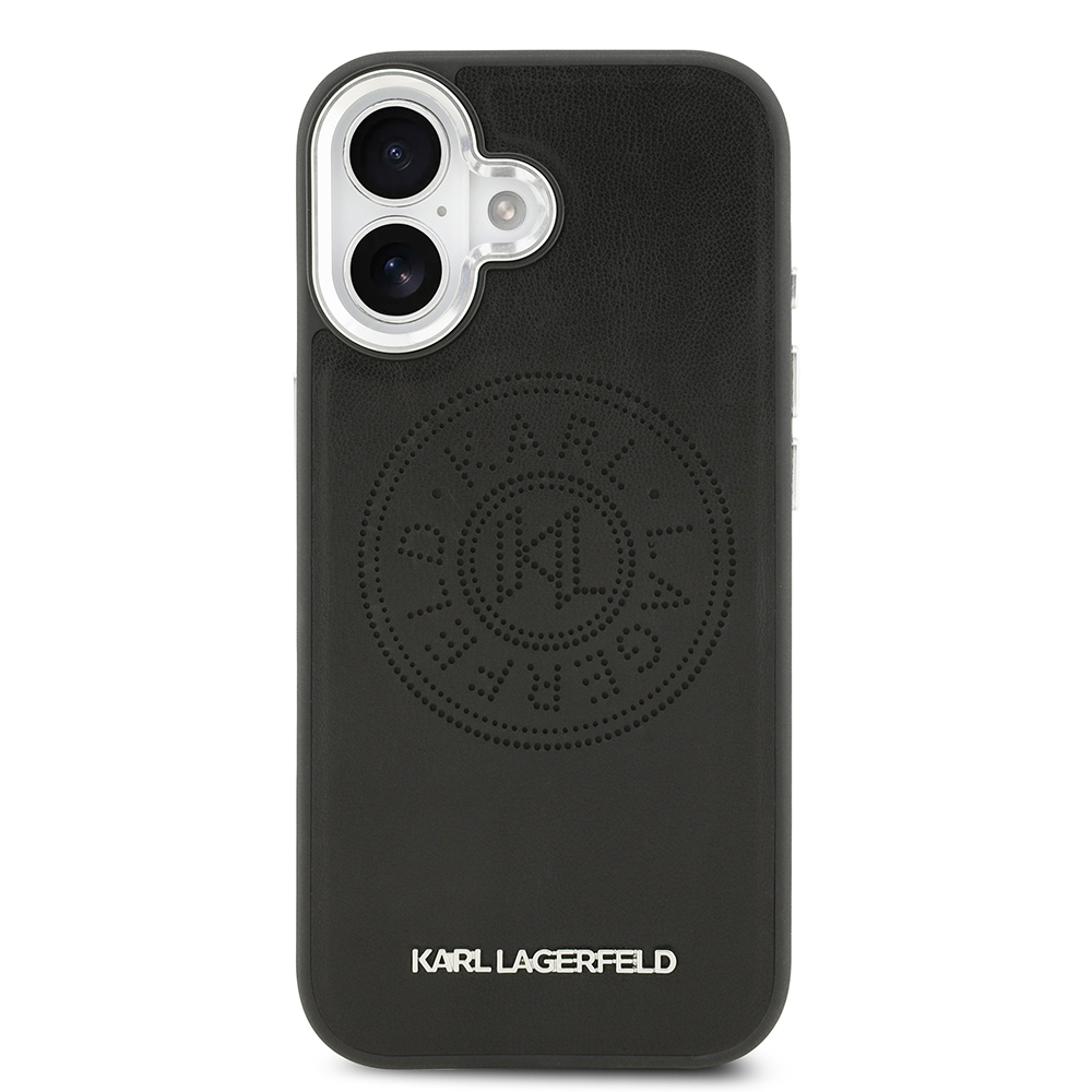 Apple iPhone 17 Case Karl Lagerfeld Original Licensed M-safe Charging Feature Perforated Design Metal Logo PU Leather Cover - 4