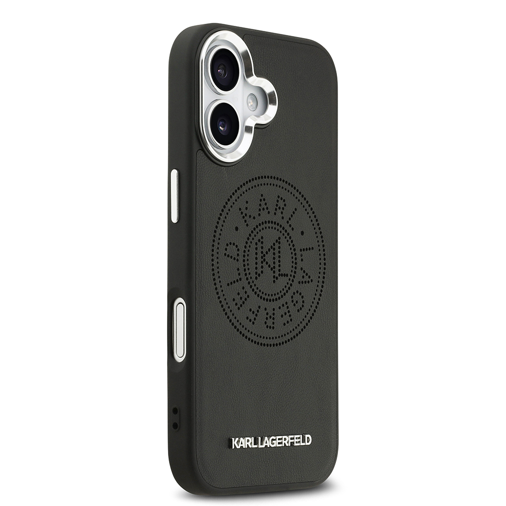 Apple iPhone 17 Case Karl Lagerfeld Original Licensed M-safe Charging Feature Perforated Design Metal Logo PU Leather Cover - 5