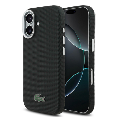 Apple iPhone 17 Case, Lacoste Original Licensed, M-Safe Charging Enabled, PVC Piqué Patterned Back, Iconic Crocodile Weave Logo Cover Black