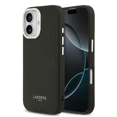 Apple iPhone 17 Case Lacoste Original Licensed M-Safe Charging Feature Champs Elysees PU Leather Design Cover Black