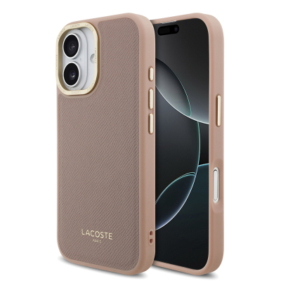 Apple iPhone 17 Case Lacoste Original Licensed M-Safe Charging Feature Champs Elysees PU Leather Design Cover Pink
