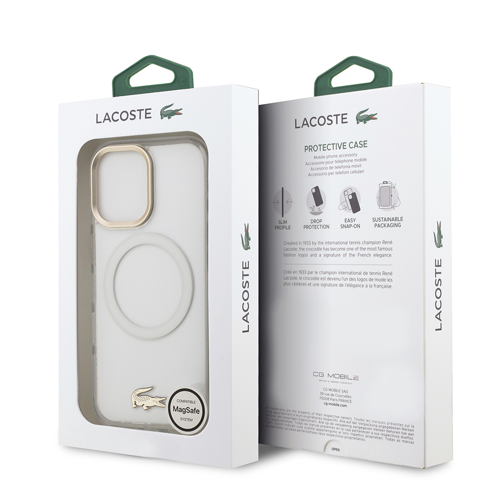 Apple iPhone 17 Case Lacoste Original Licensed M-Safe Charging Feature Gold Crocodile Logo Frosted Cover - 25