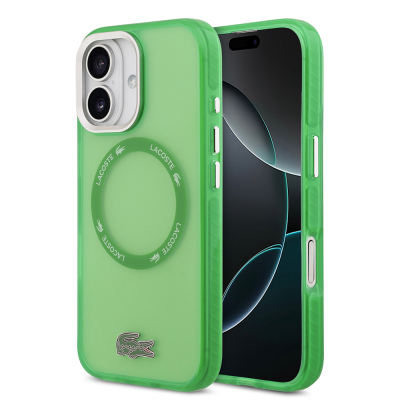 Apple iPhone 17 Case Lacoste Original Licensed M-Safe Charging Feature Iconic Crocodile Logo Frosted Cover Green