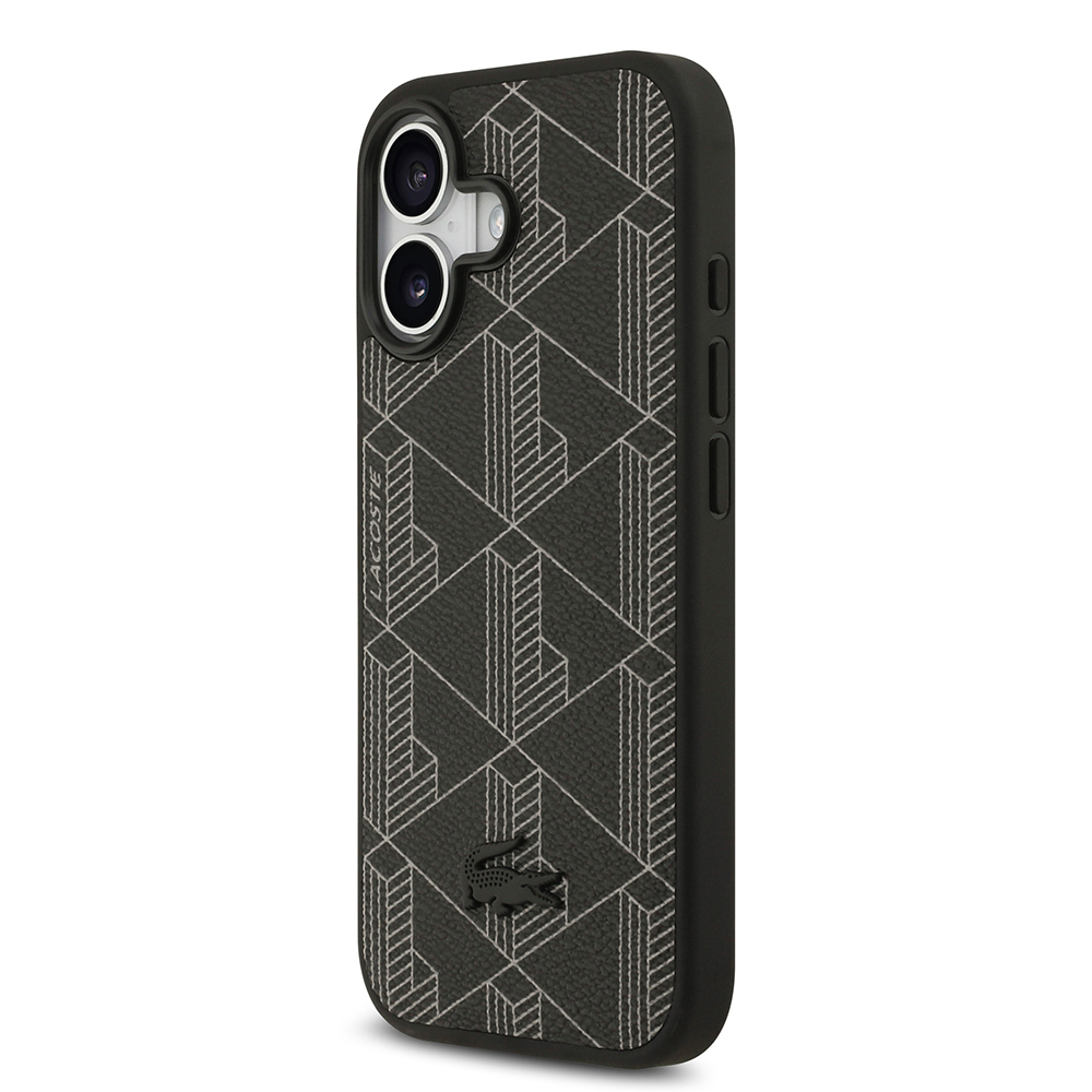 Apple iPhone 17 Case Lacoste Original Licensed M-Safe Charging Feature PU Leather Design Card Holder Mixed Monogram Pattern Cover - 6