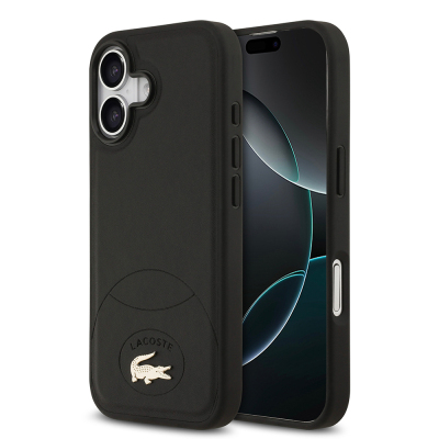 Apple iPhone 17 Case Lacoste Original Licensed M-Safe Charging Feature PU Leather Design Metal Logo Cover Black