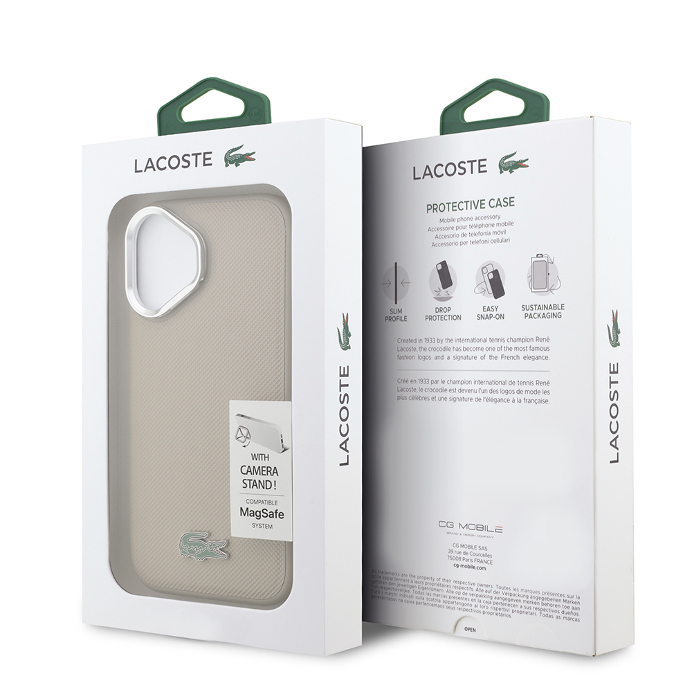 Apple iPhone 17 Case Lacoste Original Licensed M-safe Charging Feature PU Pique Pattern Stand Metal Logo Cover - 18