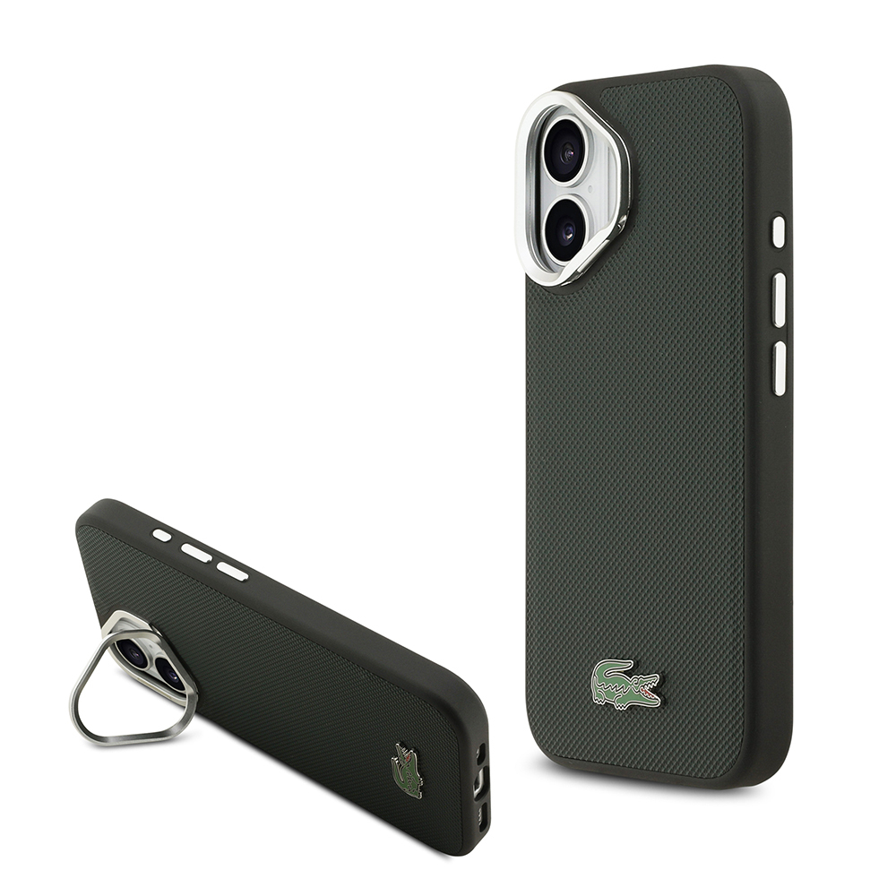 Apple iPhone 17 Case Lacoste Original Licensed M-safe Charging Feature PU Pique Pattern Stand Metal Logo Cover - 4