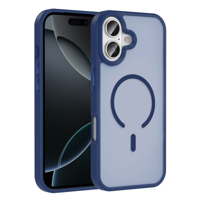 Apple iPhone 17 Case M-safe Charging Feature Matte Back Surface Zore Sio Cover Navy blue