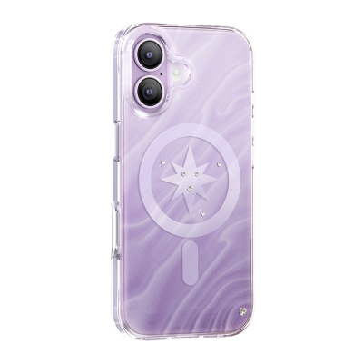 Apple iPhone 17 Case M-Safe Charging Feature Original Swarovski Crystal Embellished Zore Paris Rovix Hard PC Cover Açık Mor