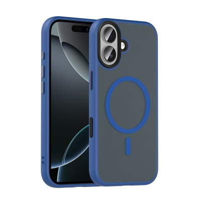Apple iPhone 17 Case Matte Back Surface Wireless Charging Feature Zore Flet M-safe Cover Navy blue