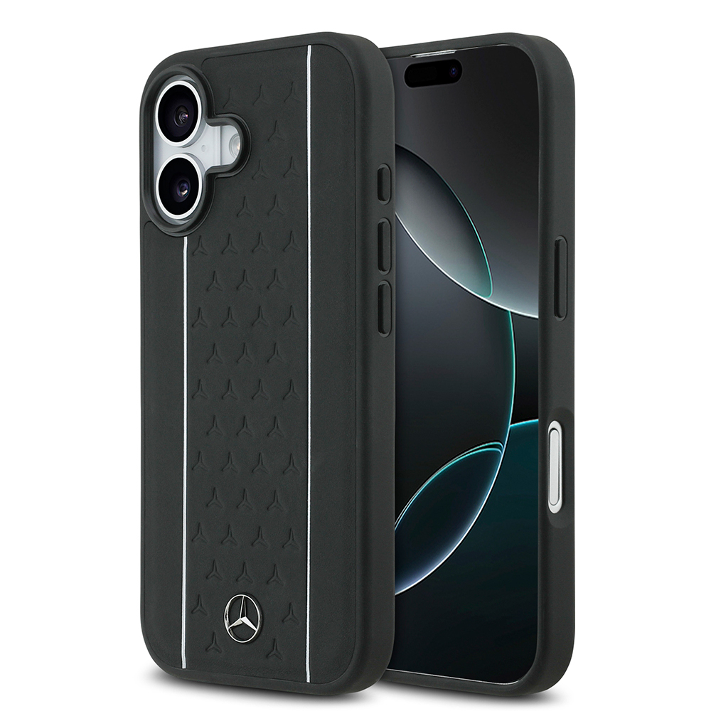 Apple iPhone 17 Case Mercedes Benz Original Licensed M-Safe Charging Feature Striped Star Patterned Metal Logo Leather Cover - 1