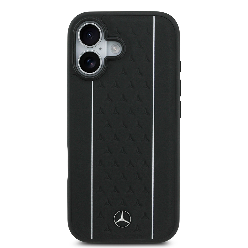 Apple iPhone 17 Case Mercedes Benz Original Licensed M-Safe Charging Feature Striped Star Patterned Metal Logo Leather Cover - 4