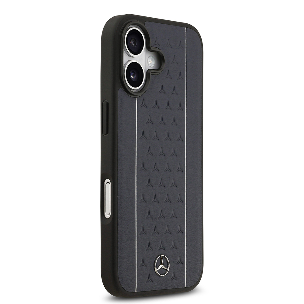 Apple iPhone 17 Case Mercedes Benz Original Licensed M-Safe Charging Feature Striped Star Patterned Metal Logo Leather Cover - 14