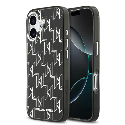 Apple iPhone 17 Case Original Licensed M-Safe Charging Feature Karl Lagerfeld IML Printed Monogram Design Cover Black