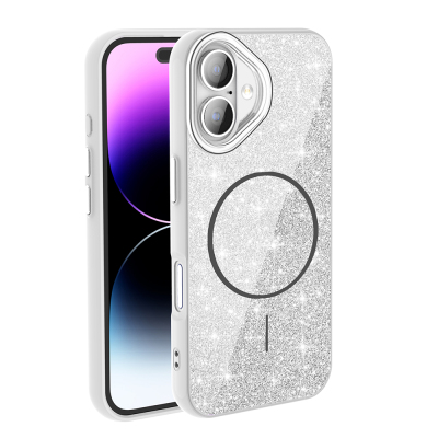 Apple iPhone 17 Case Shining Glitter Zore Okso Cover with M-safe Charging Feature White