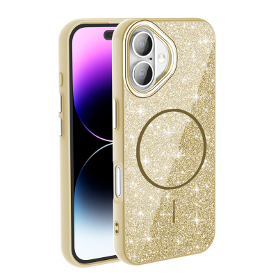 Apple iPhone 17 Case Shining Glitter Zore Okso Cover with M-safe Charging Feature Gold