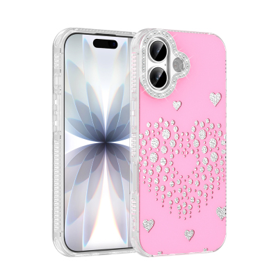 Apple iPhone 17 Case Teardrop Stones Zore Rivas Hard PC Cover Pink