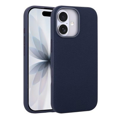 Apple iPhone 17 Case with M-Safe Charging Feature, Fabric Design, Zore Miami Hard PC Cover Navy blue