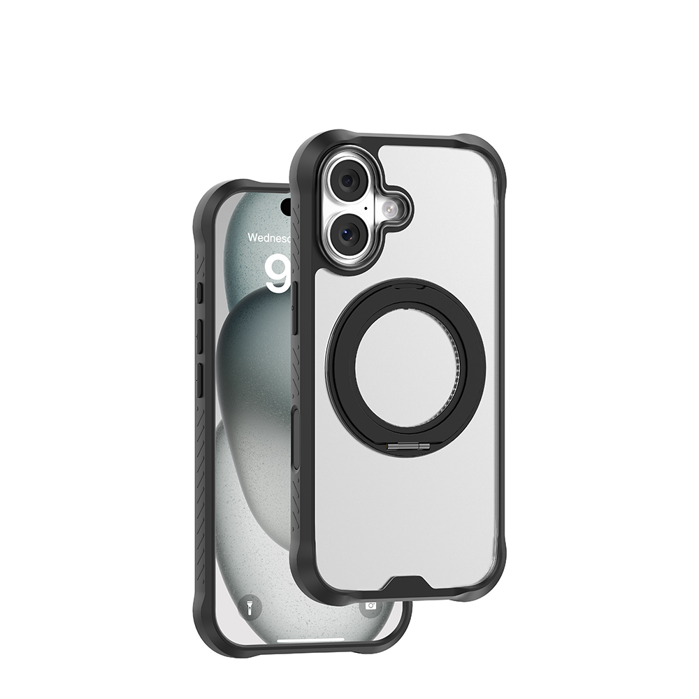 Apple iPhone 17 Case with M-safe Charging, Finger Ring Stand Airbag Design Mutural Obsidian Series Cover - 5