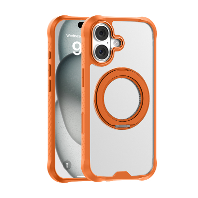 Apple iPhone 17 Case with M-safe Charging, Finger Ring Stand Airbag Design Mutural Obsidian Series Cover Orange