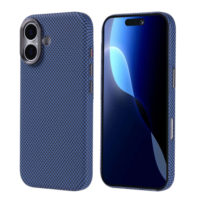 Apple iPhone 17 Case with M-safe Charging Function Carbon Fiber Look Zore Nekst Cover Navy blue