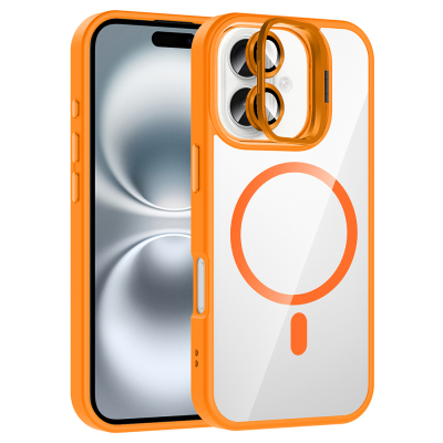Apple iPhone 17 Case with Stand and Camera Lens Gift Zore Etro Cover with M-Safe Charging Function Orange