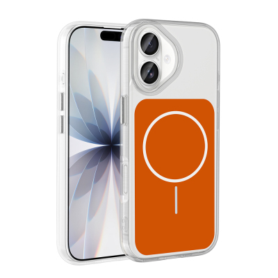 Apple iPhone 17 Case Zore Iconic Hard Silicone Cover with Metal Button Design Orange