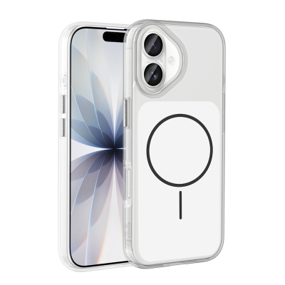 Apple iPhone 17 Case Zore Iconic Hard Silicone Cover with Metal Button Design White