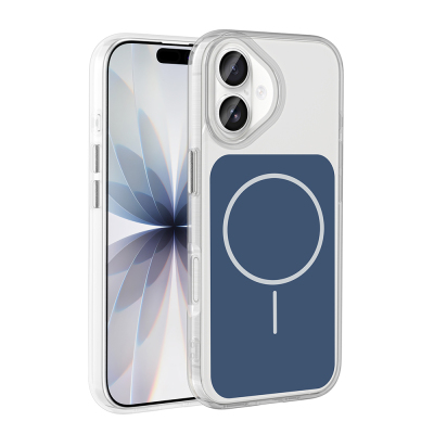 Apple iPhone 17 Case Zore Iconic Hard Silicone Cover with Metal Button Design Blue