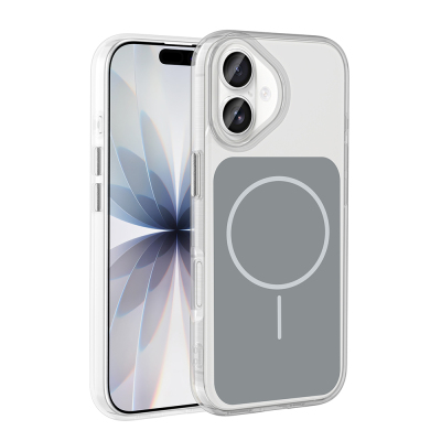 Apple iPhone 17 Case Zore Iconic Hard Silicone Cover with Metal Button Design Grey