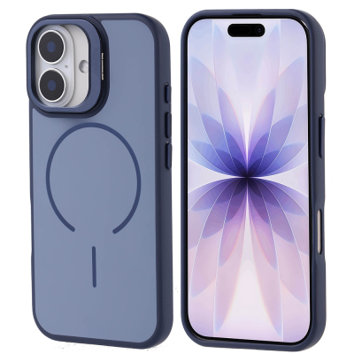 Apple iPhone 17 Case Zore Notron Cover M-safe Charging and Camera Stand Navy blue