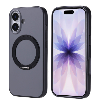 Apple iPhone 17 Case Zore Proton Silicone Cover with M-Safe Charging Stand Black