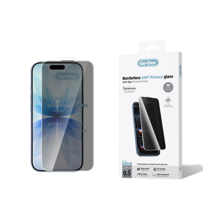 Apple iPhone 17 Go Des AF Borderless Privacy Temperli Cam Ekran Koruyucu Siyah