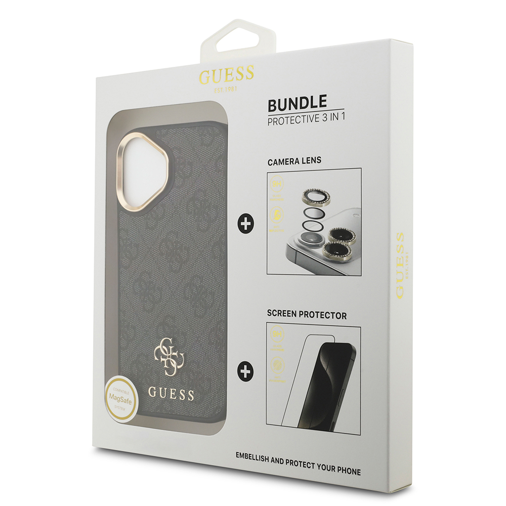 Apple iPhone 17 Guess Original Licensed 4G and Text Logo Case + Screen Protector + Lens Protector 3-in-1 Accessory Set - 1