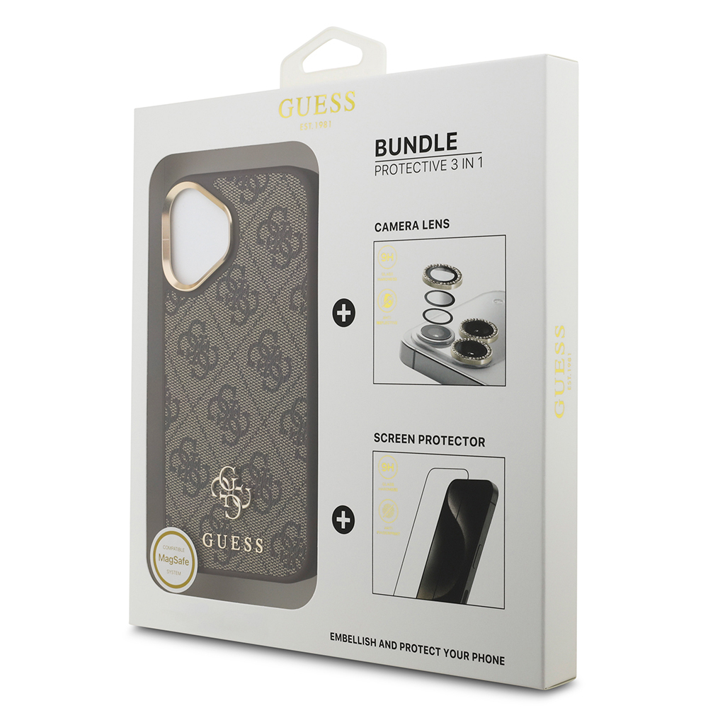 Apple iPhone 17 Guess Original Licensed 4G and Text Logo Case + Screen Protector + Lens Protector 3-in-1 Accessory Set - 3