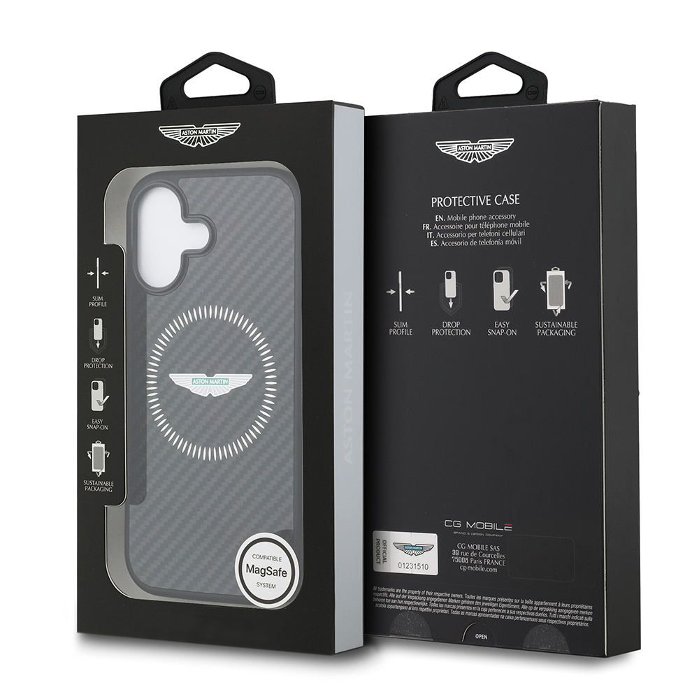 Apple iPhone 17 Kılıf Aston Martin Orjinal Lisanslı M-safe Şarj Özellikli Karbon Fiber Kevlar Kapak - 9