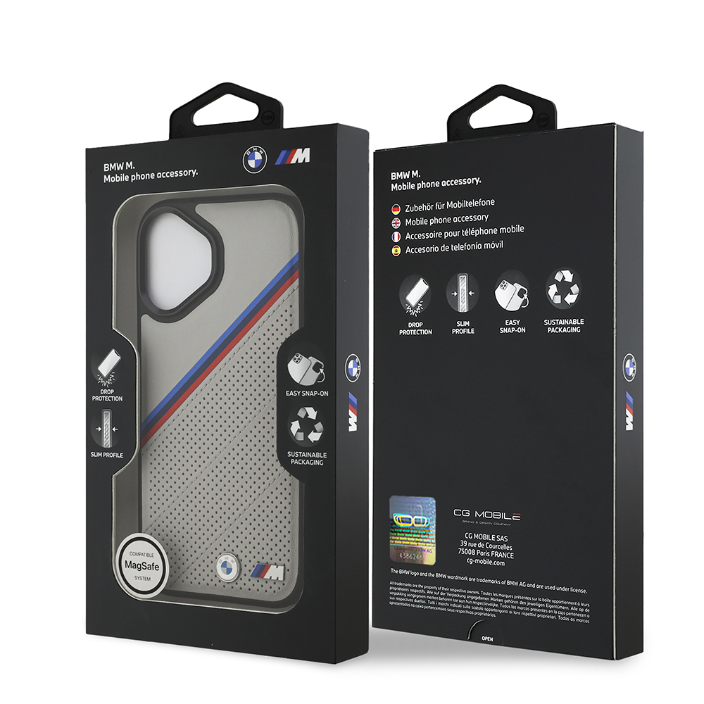Apple iPhone 17 Kılıf BMW Orjinal Lisanslı M-safe Şarj Özellikli M Logolu Üç Şeritli Delikli Deri Kapak - 16