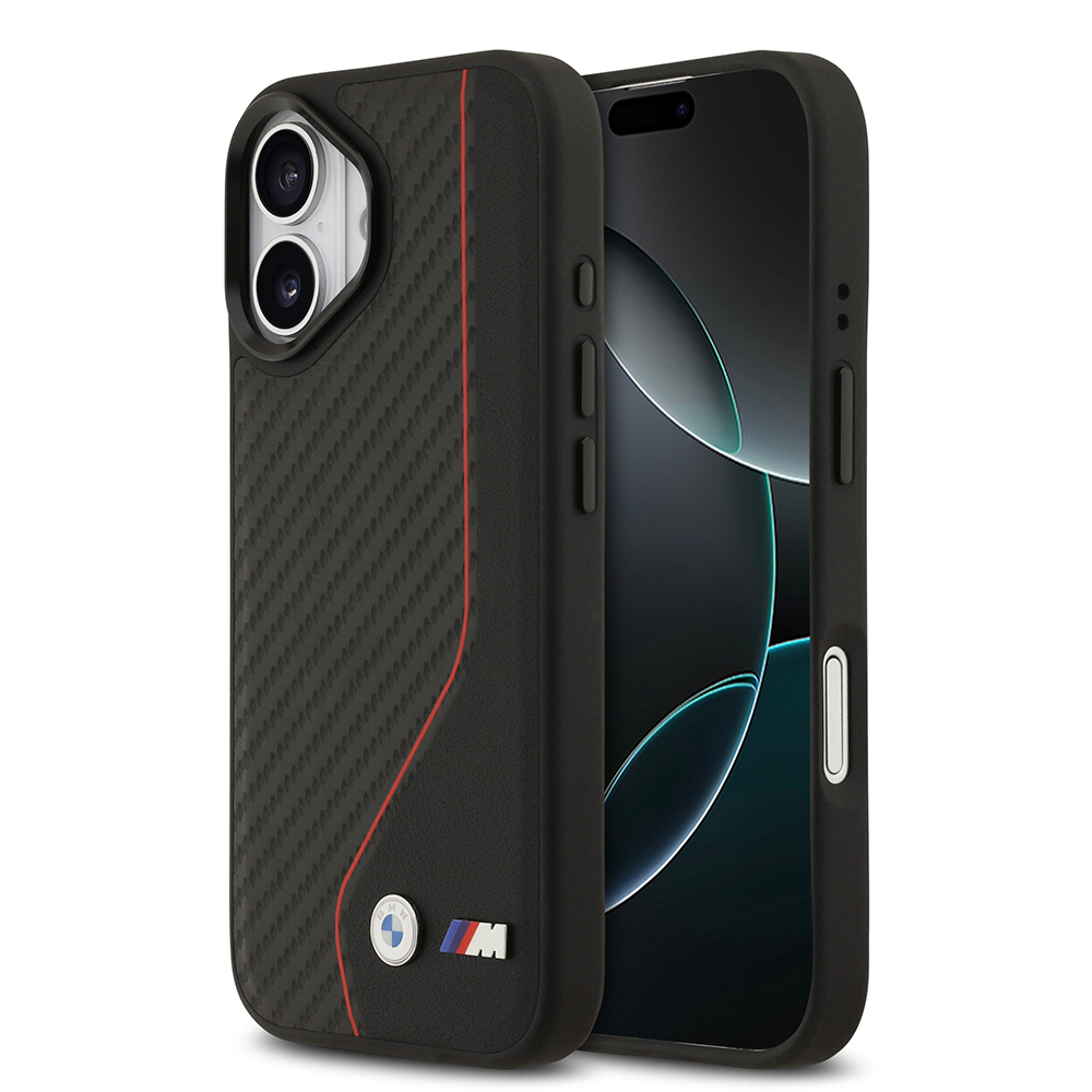 Apple iPhone 17 Kılıf BMW Orjinal Lisanslı M-safe Şarj Özellikli Metal BMW ve M Logolu PU Karbon Tasarımlı Kapak - 2