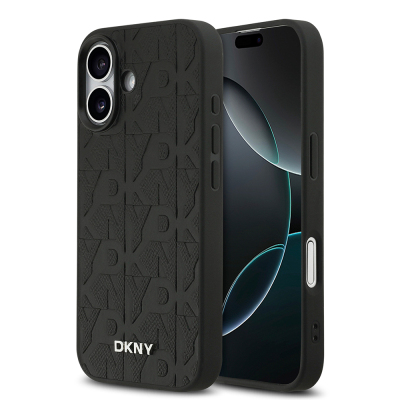 Apple iPhone 17 Kılıf DKNY Orjinal Lisanslı M-safe Şarj Özellikli 3D Yazılı Grid Pattern Kapak Siyah